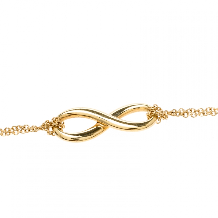 Pre Owned Tiffany & Co. Infinity 18k Yellow Gold Double Chain Pendant Necklace