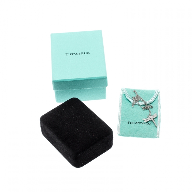 Pre Owned Tiffany & Co. Dragonfly Diamond Platinum Pendant Necklace