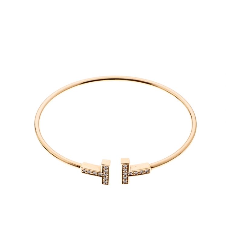 Pre Owned Tiffany & Co. T Wire Diamond 18k Yellow Gold Bracelet