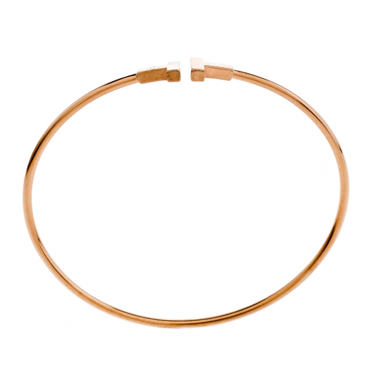 Pre Owned Tiffany & Co. T Wire 18k Rose Gold Narrow Bracelet 17cm