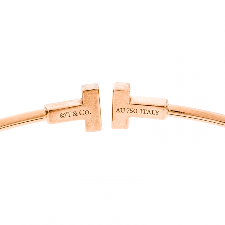 Pre Owned Tiffany & Co. T Wire 18k Rose Gold Narrow Bracelet 17cm