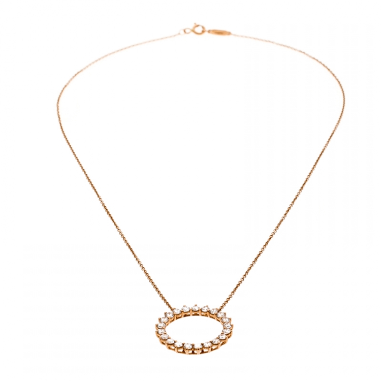 Pre Owned Tiffany & Co. Open Circle Diamond 18k Rose Gold Pendant Necklace
