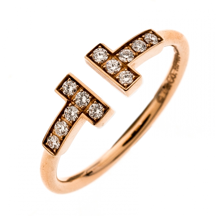 Pre Owned Tiffany & Co. T Square Diamond 18K Rose Gold Open Ring Size 52.5