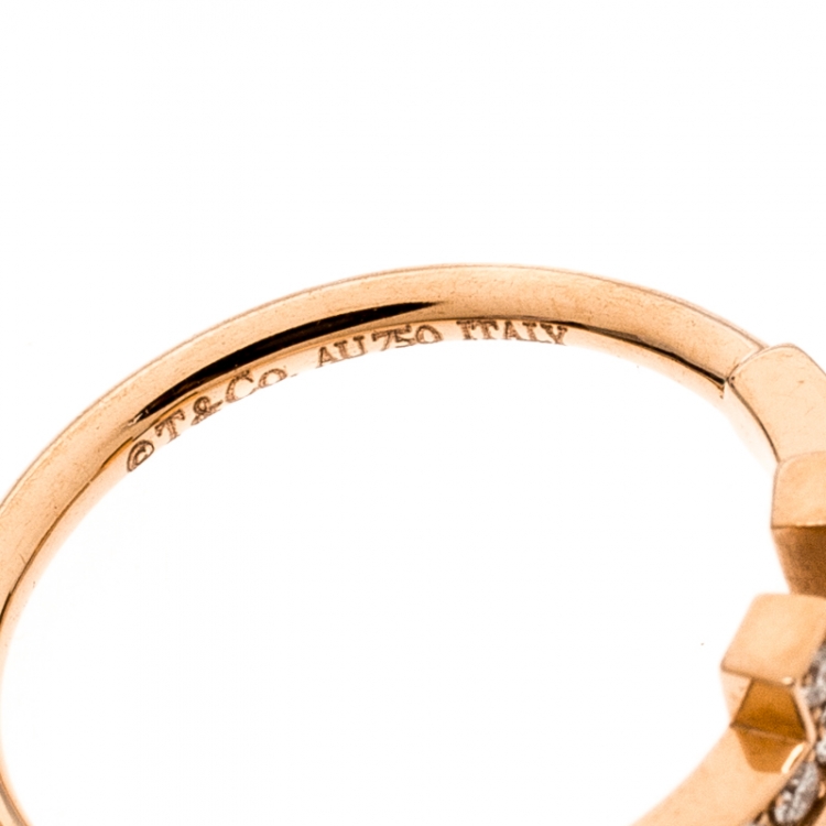 Pre Owned Tiffany & Co. T Square Diamond 18K Rose Gold Open Ring Size 52.5