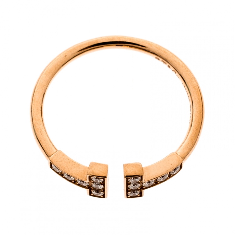 Pre Owned Tiffany & Co. T Square Diamond 18K Rose Gold Open Ring Size 52.5