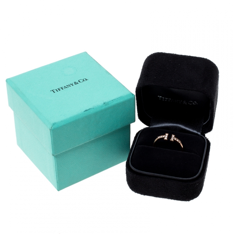 Pre Owned Tiffany & Co. T Square Diamond 18K Rose Gold Open Ring Size 52.5