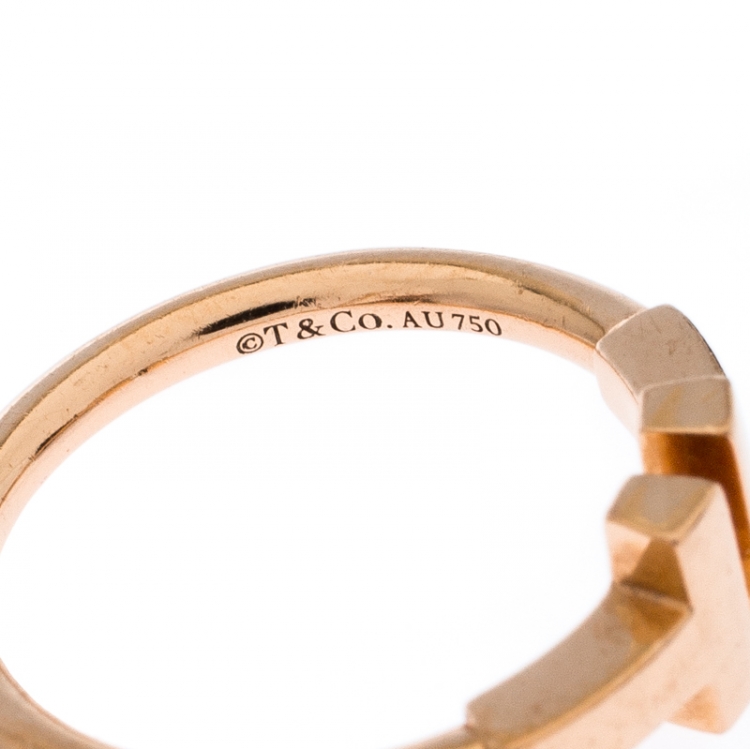 Pre Owned Tiffany & Co. T Wire 18k Rose Gold Open Ring Size 48