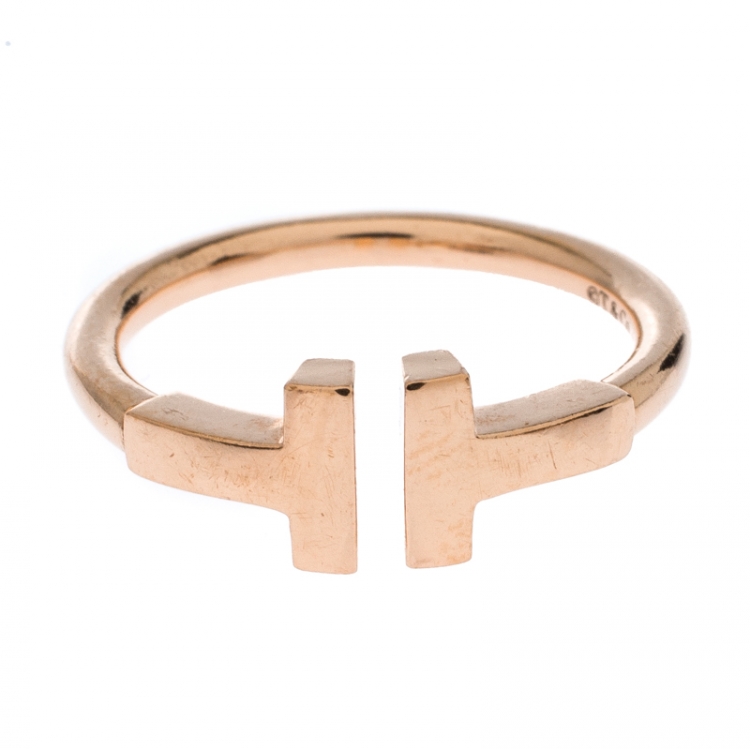 Pre Owned Tiffany & Co. T Wire 18k Rose Gold Open Ring Size 48