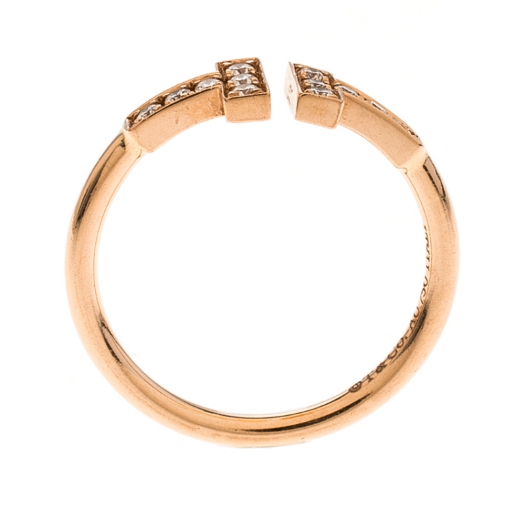 Pre Owned Tiffany & Co. T Wire Diamond 18K Rose Gold Open Ring Size 54