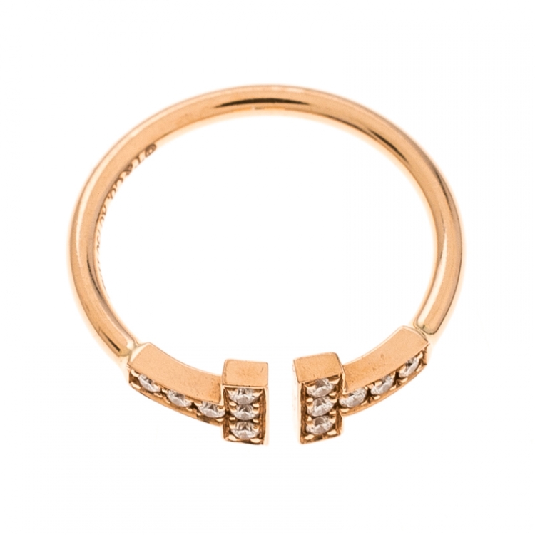 Pre Owned Tiffany & Co. T Wire Diamond 18K Rose Gold Open Ring Size 54