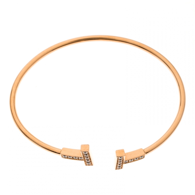 Pre Owned Tiffany & Co. T Wire Diamond 18k Rose Gold Bracelet