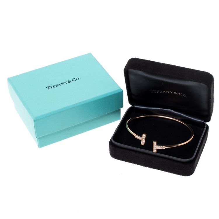 Pre Owned Tiffany & Co. T Wire Diamond 18k Rose Gold Bracelet