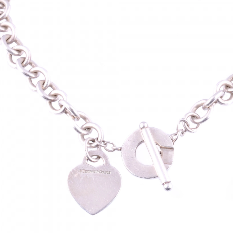 Pre Owned Tiffany & Co. Heart Tag Charm Silver Chain Toggle Necklace