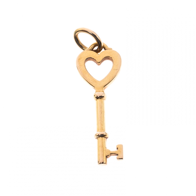 Pre Owned Tiffany & Co. Heart Key 18k Yellow Gold Mini Pendant