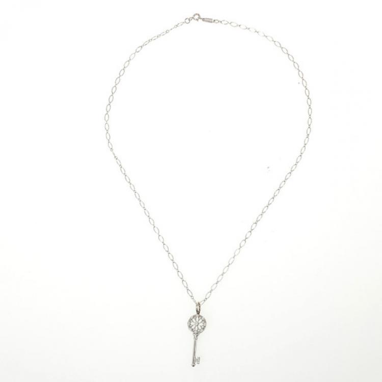 Pre Owned Tiffany & Co. Floral Key Pendant & 18K White Gold Chain