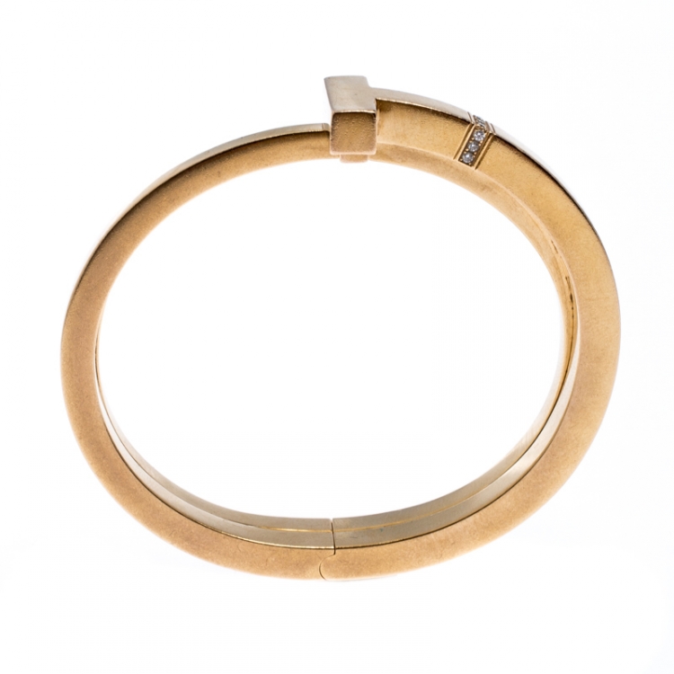 Pre Owned Tiffany & Co. Tiffany T Square Wrap Diamond 18k Rose Gold Cuff Bracelet SM