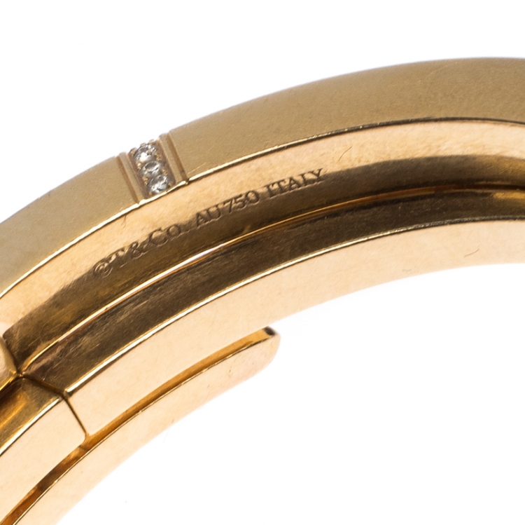 Pre Owned Tiffany & Co. Tiffany T Square Wrap Diamond 18k Rose Gold Cuff Bracelet SM