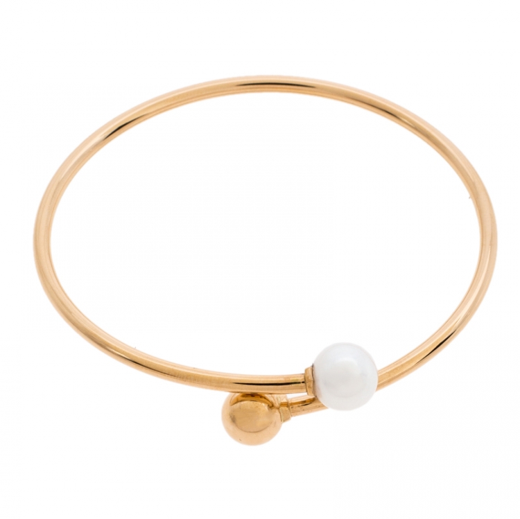 Pre Owned Tiffany & Co. HardWear Cultured Pearl 18K Rose Gold Ball Bypass Bracelet 