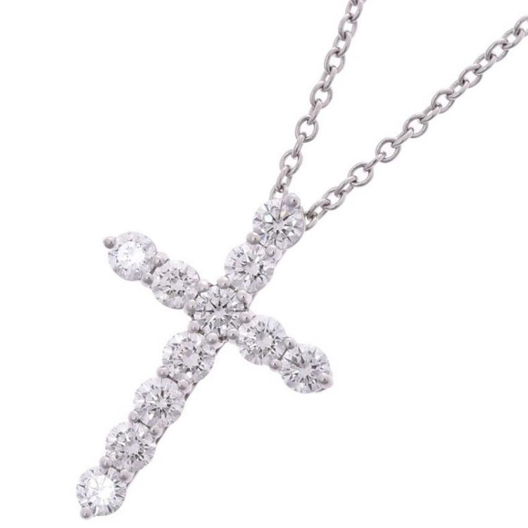 Pre Owned Tiffany & Co.  PT950 and Diamond Cross Necklace 