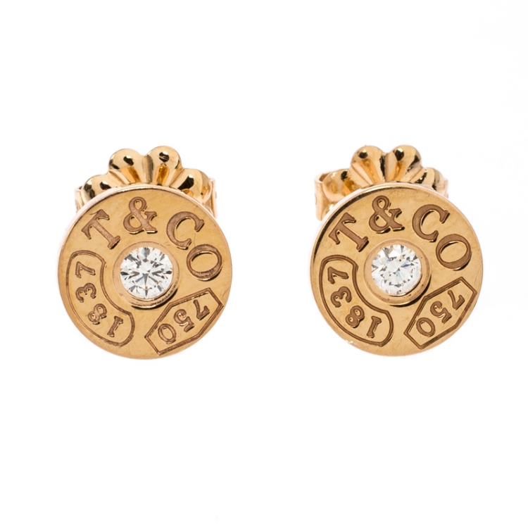 Tiffany & Co.1837 18K Rose Gold and Diamond Circle Stud Earrings 