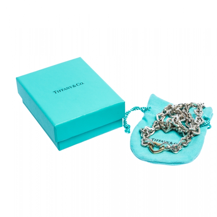 Pre Owned Tiffany & Co. Heart Link 18K Yellow Gold & Silver Necklace