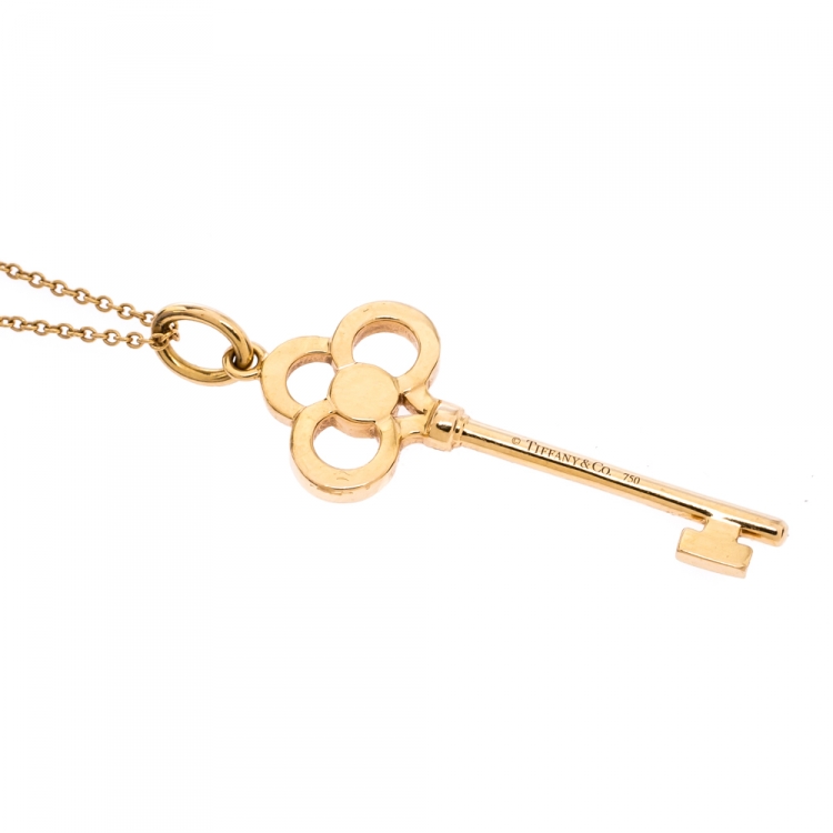 Pre Owned Tiffany & Co. Crown Key Diamond 18k Rose Gold Pendant Necklace