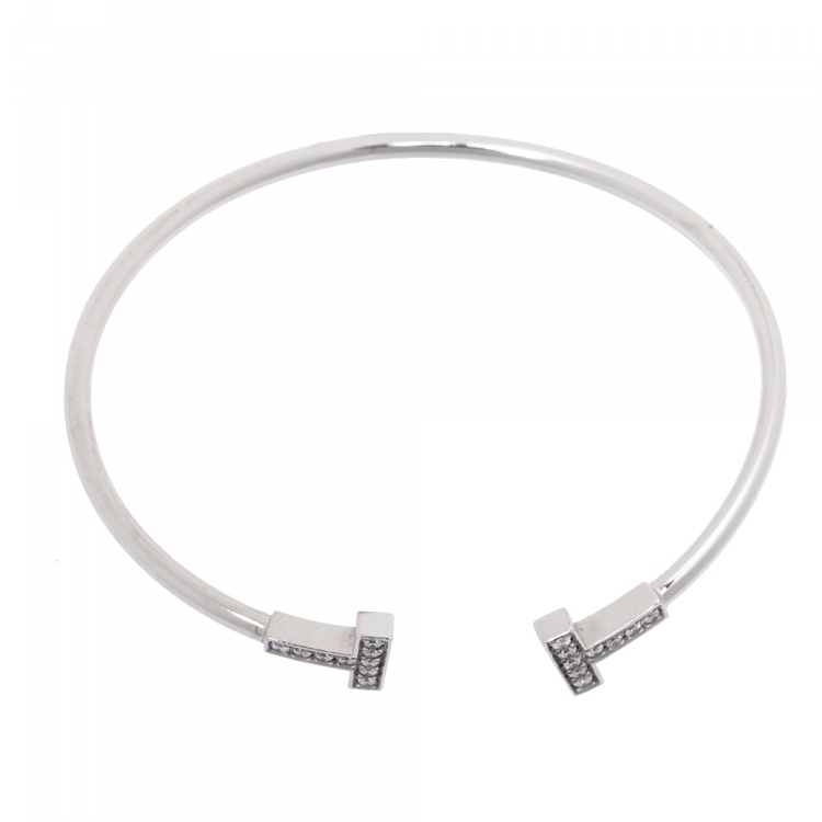Pre Owned Tiffany & Co. T Wire Diamond 18K White Gold Bracelet