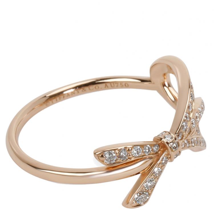 Pre Owned Tiffany & Co. Bow 0.32 CTW Diamond 18K Rose Gold Ring Size 56