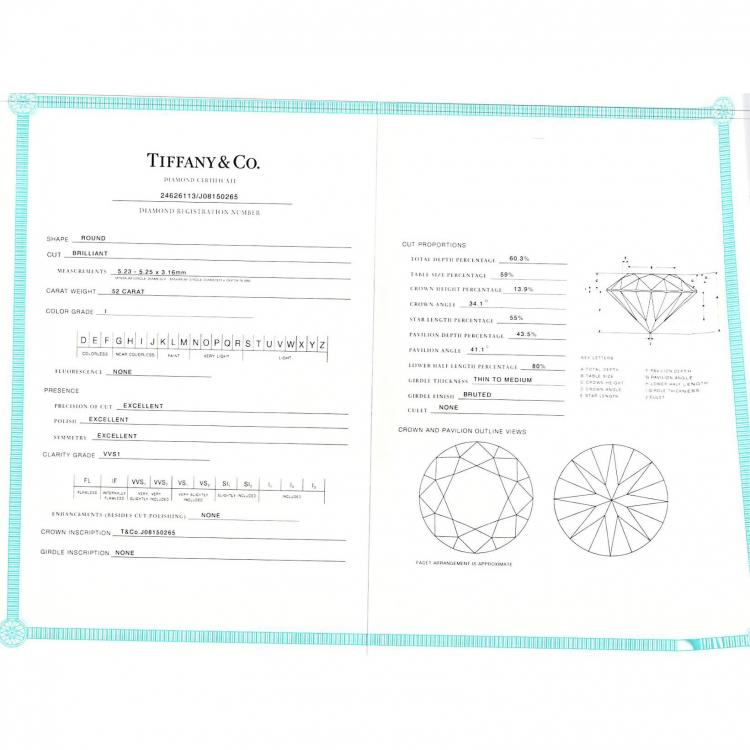 Pre Owned Tiffany & Co. 0.52 CTW Diamond Platinum Engagement Ring Size 54.5