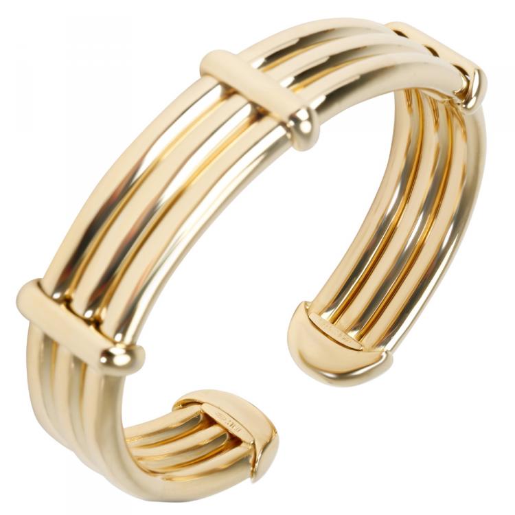 Pre Owned Tiffany & Co. Vintage 3 Row Tubular 18K Yellow Gold Bangle