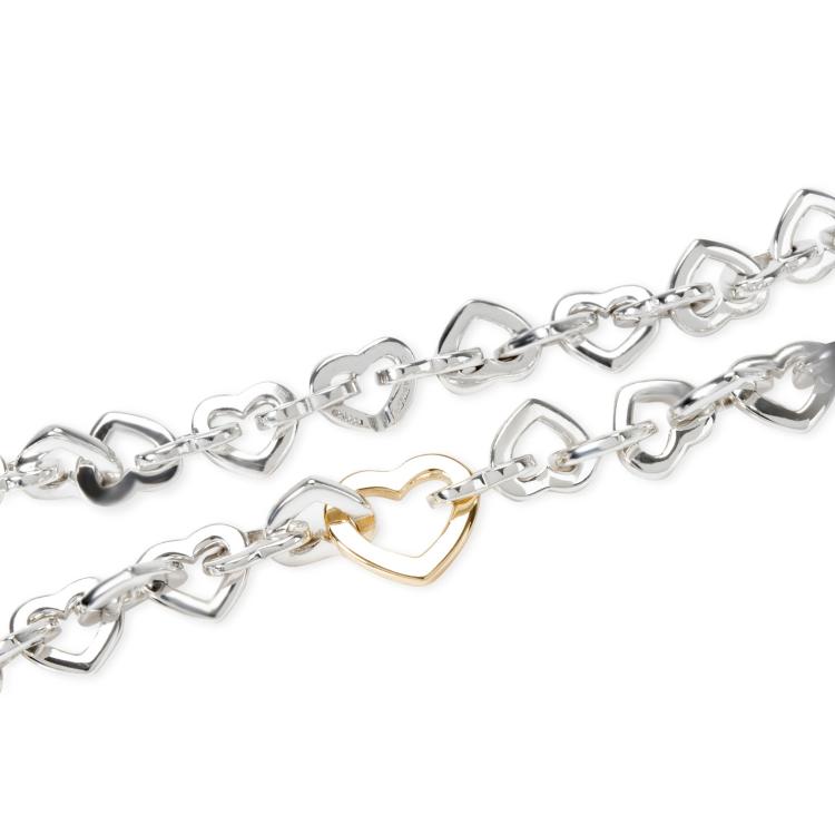 Pre Owned Tiffany & Co. Heart Link 18K Yellow Gold And Sterling Silver Necklace