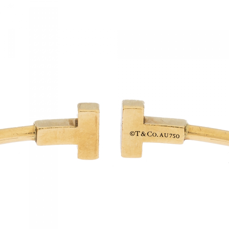 Pre Owned Tiffany & Co. T Wire 18K Yellow Gold Narrow Bracelet 