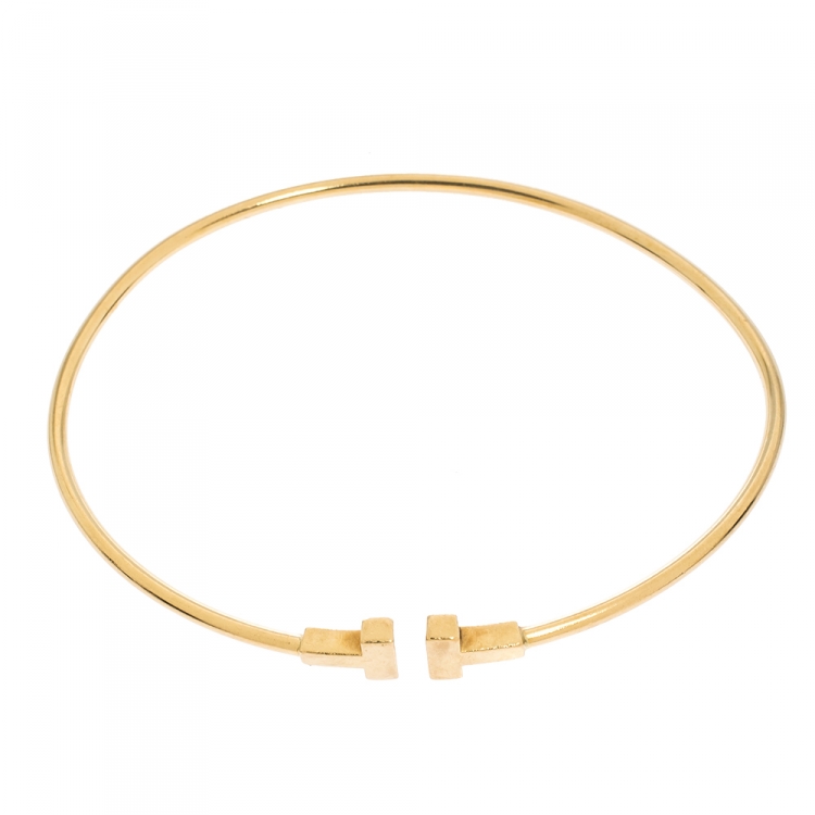 Pre Owned Tiffany & Co. T Wire 18K Yellow Gold Narrow Bracelet 