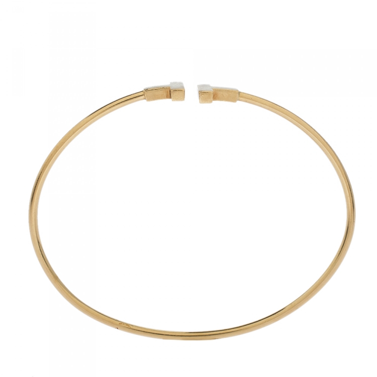 Pre Owned Tiffany & Co. T Wire 18K Yellow Gold Narrow Bracelet 