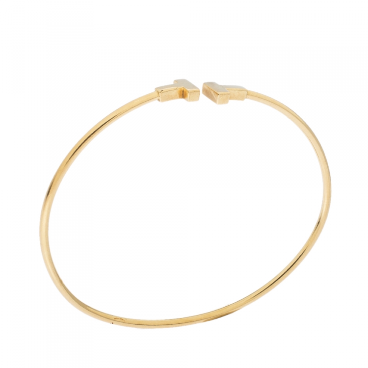 Pre Owned Tiffany & Co. T Wire 18K Yellow Gold Narrow Bracelet 