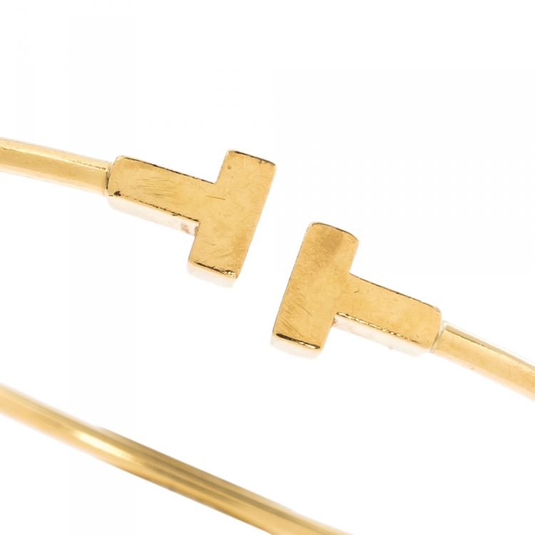 Pre Owned Tiffany & Co. T Wire 18K Yellow Gold Narrow Bracelet 
