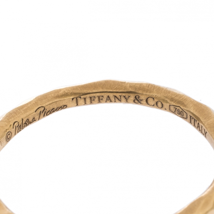 Pre Owned Tiffany & Co. Paloma Picasso Hammered 18K Yellow Gold Band Ring Size 55