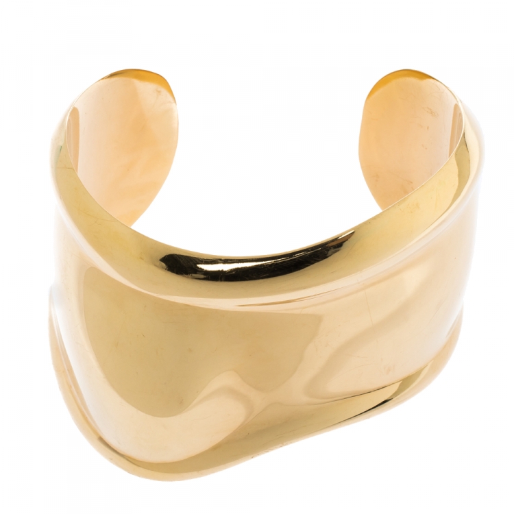 Pre Owned Tiffany & Co. Elsa Peretti Bone Cuff 18K Yellow Gold Small Bracelet