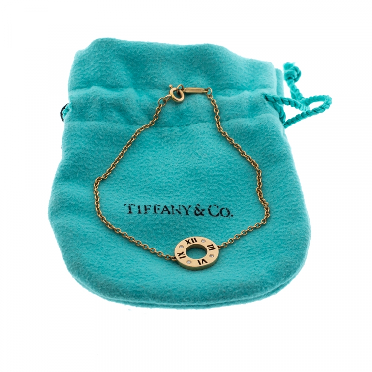 Pre Owned Tiffany & Co. Atlas Pierced Diamond 18K Rose Gold Bracelet