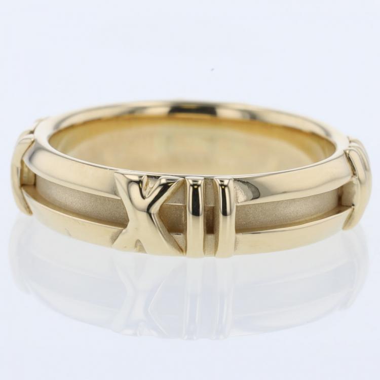Pre Owned Tiffany & Co. Atlas Numeric 18K Yellow Gold Ring Size 49