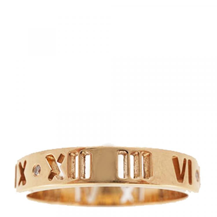 Pre Owned Tiffany & Co. Atlas 18K Rose Gold Diamond Ring Size 52