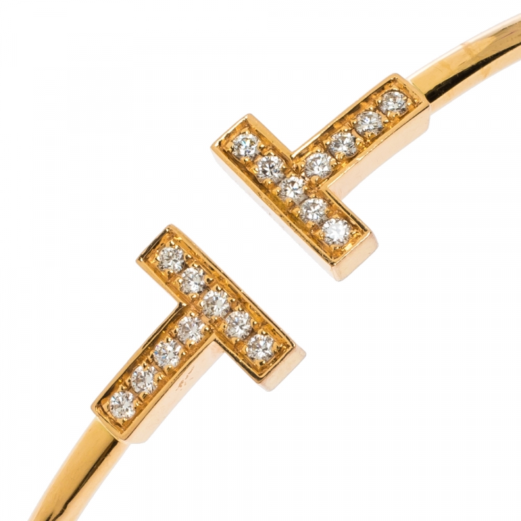 Pre Owned Tiffany & Co. T Wire Diamond 18K Yellow Gold Bracelet