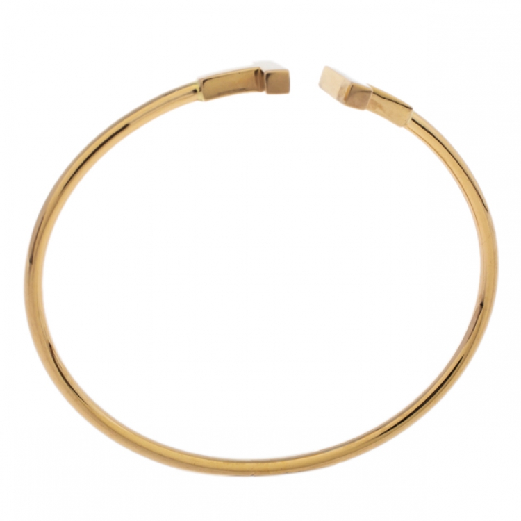 Pre Owned Tiffany & Co. T Wire 18K Yellow Gold Narrow Open Bracelet 