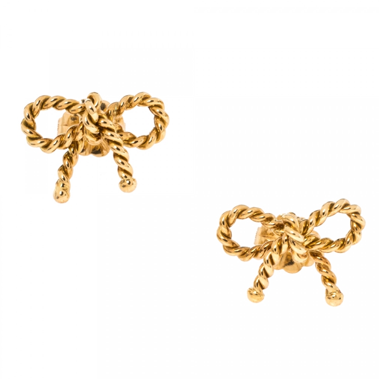 Pre Owned Tiffany & Co.Twist Bow 18K Yellow Gold Stud Earrings