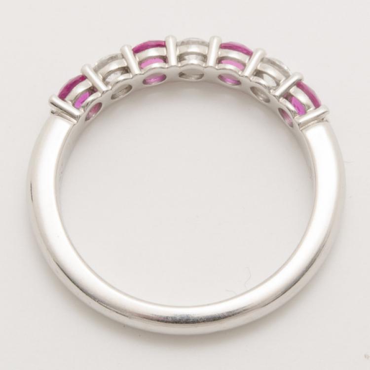 Pre Owned Tiffany & Co. Diamond and Pink Sapphire Band Ring Size 52.5