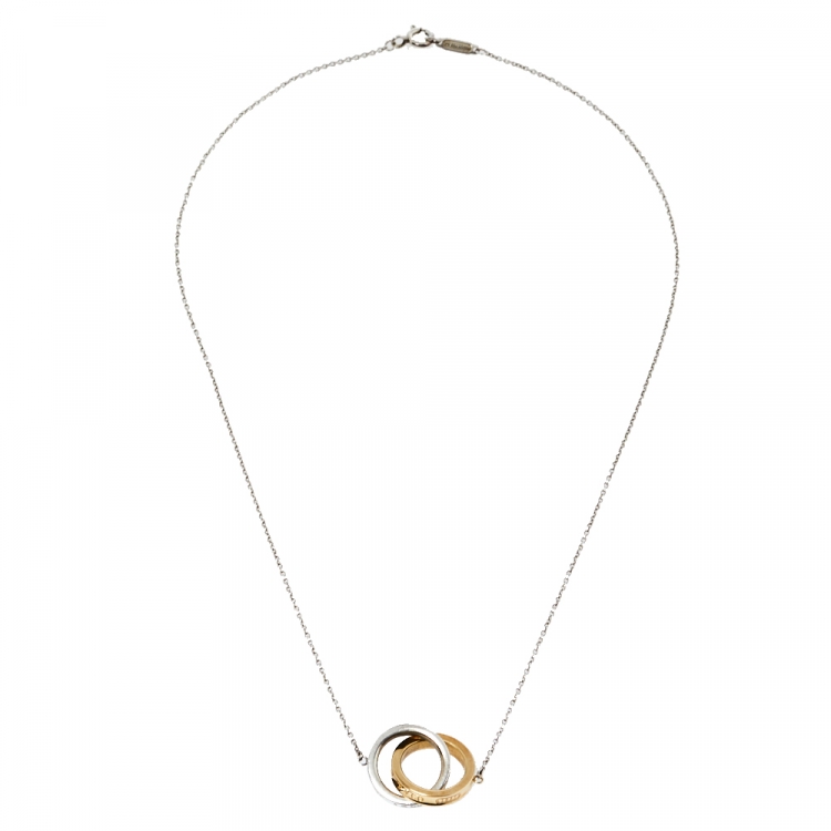 Pre Owned Tiffany & Co. Tiffany 1837 Interlocking Circles Silver & 18K Yellow Gold Pendant Necklace