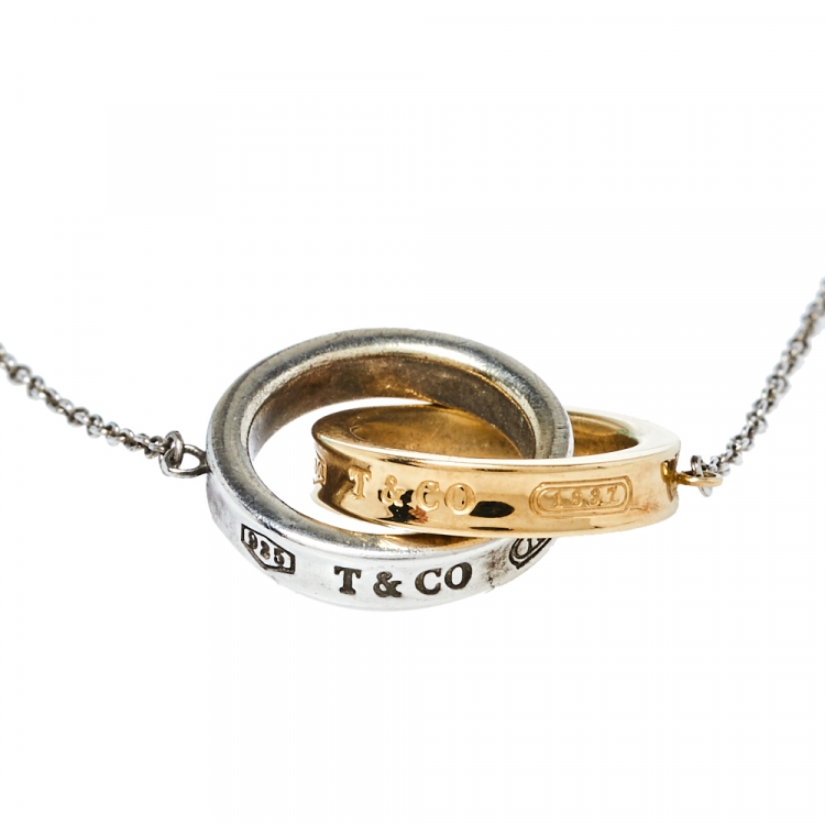 Pre Owned Tiffany & Co. Tiffany 1837 Interlocking Circles Silver & 18K Yellow Gold Pendant Necklace