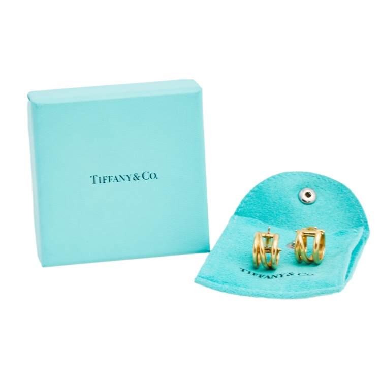 Pre Owned Tiffany & Co. Open Diagonal 18K Yellow Gold Hoop Earring