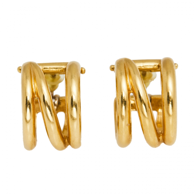 Tiffany & Co. Open Diagonal 18K Yellow Gold Hoop Earring Tiffany & Co ...