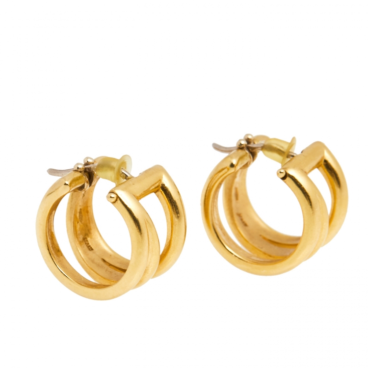 Pre Owned Tiffany & Co. Open Diagonal 18K Yellow Gold Hoop Earring